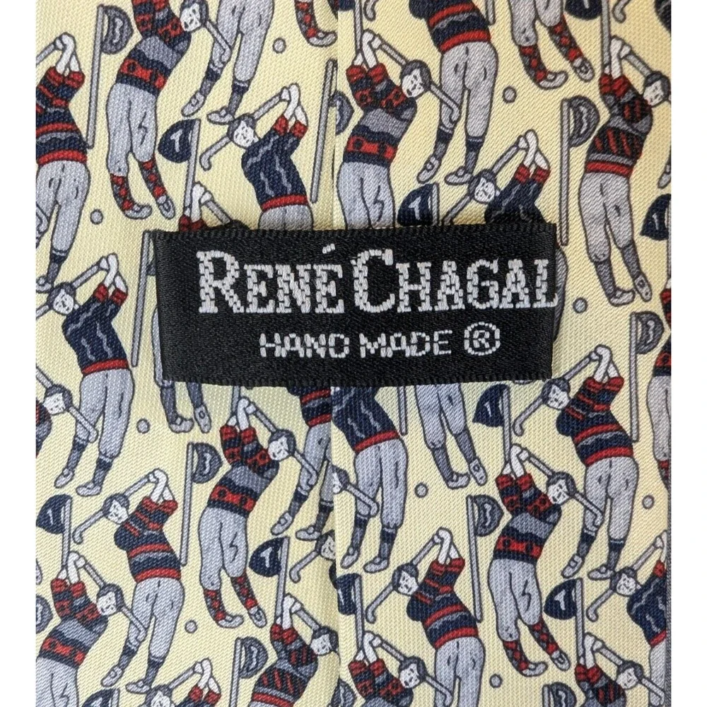 Rene Chagal Necktie Silk Men's Golf Golfer Print Handmade Vintage